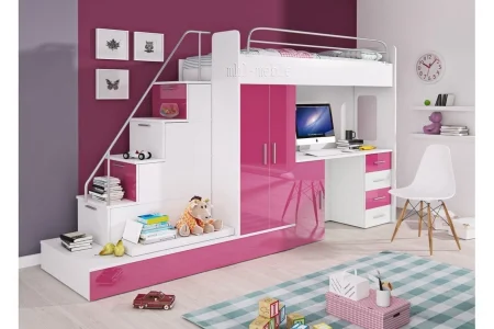 Rosa Jugendmöbel „Paradise 5“ mit Etagenbett und Schreibtisch