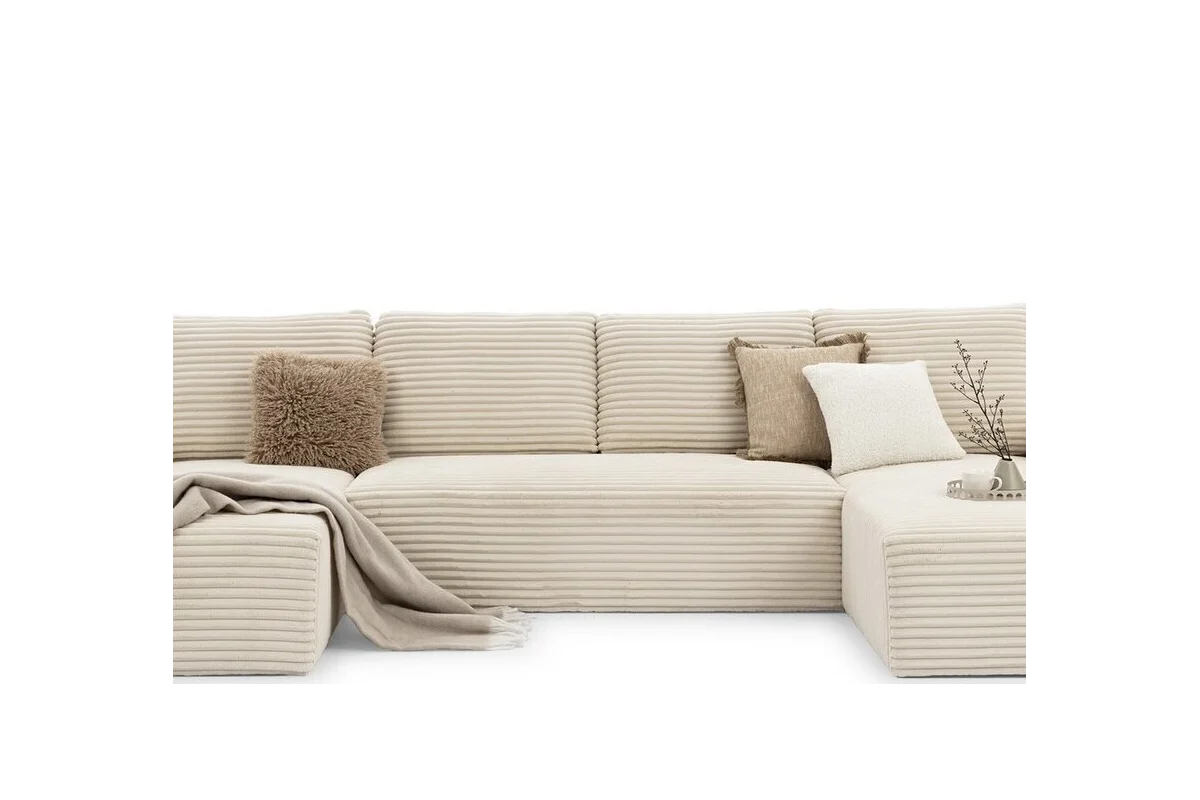 Beiges U-förmiges Ecksofa aus Velours von Azaano | Wohnzimmermöbel