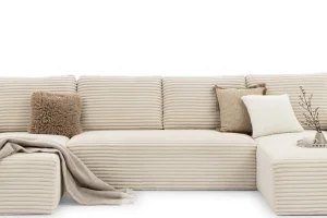 Beiges U-förmiges Ecksofa aus Velours von Azaano | Wohnzimmermöbel
