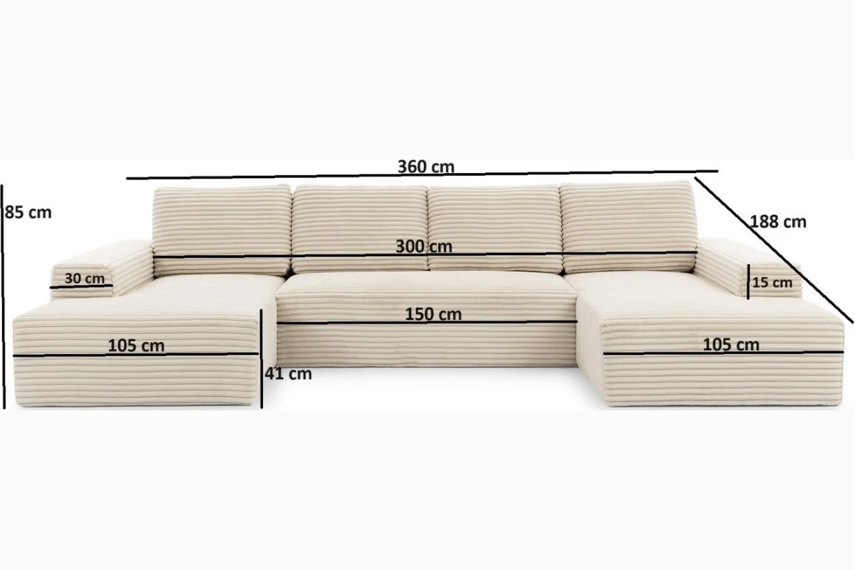 Beiges U-förmiges Ecksofa aus Velours von Azaano | Wohnzimmermöbel