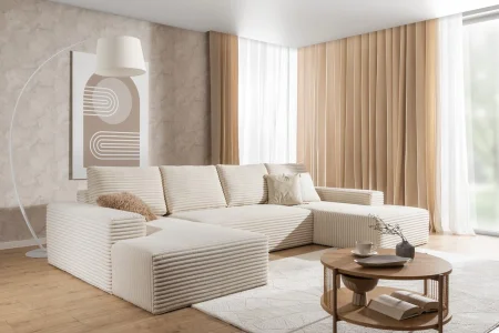 Beiges U-förmiges Ecksofa aus Velours von Azaano | Wohnzimmermöbel