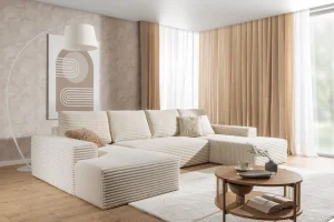 Beiges U-förmiges Ecksofa aus Velours von Azaano | Wohnzimmermöbel