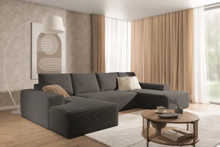 Dunkelgraues U-förmiges Ecksofa aus Velours „Azaano“ | Wohnzimmermöbel