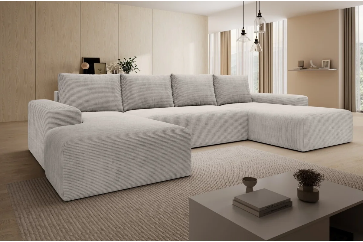 Beiges U-förmiges Ecksofa aus Cord „Torino“ | Wohnzimmermöbel