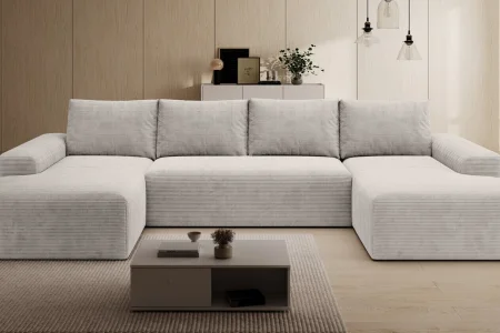 Beiges U-förmiges Ecksofa aus Cord „Torino“ | Wohnzimmermöbel 2