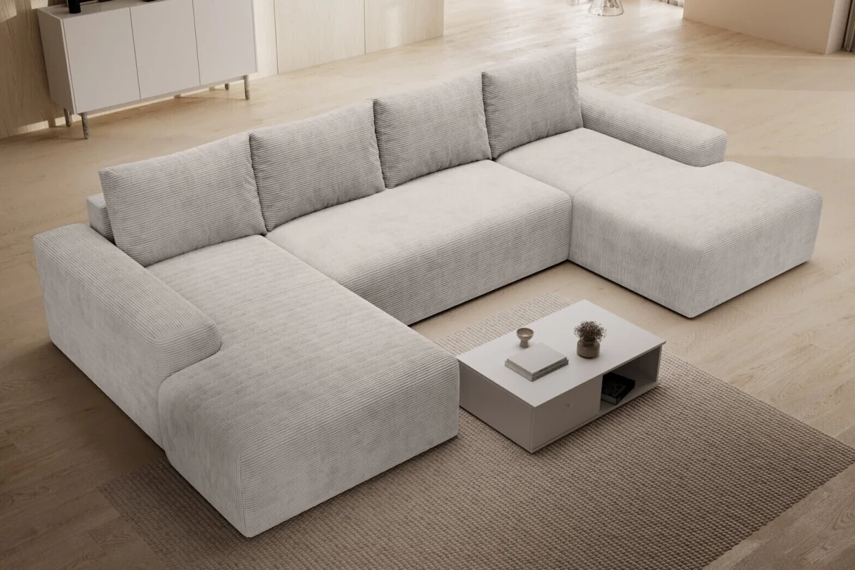 Beiges U-förmiges Ecksofa aus Cord „Torino“ | Wohnzimmermöbel