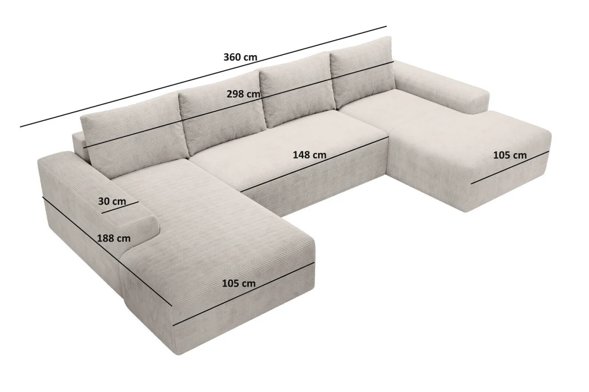 Beiges U-förmiges Ecksofa aus Cord „Torino“ | Wohnzimmermöbel