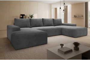Dunkelgraues U-förmiges Ecksofa „Torino“ aus Cord | Wohnzimmermöbel