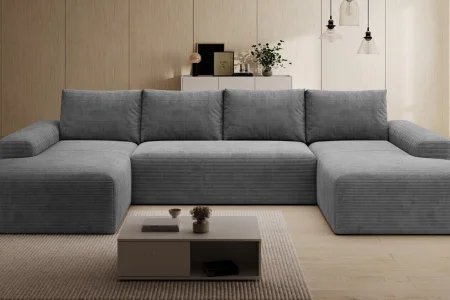 Dunkelgraues U-förmiges Ecksofa „Torino“ aus Cord | Wohnzimmermöbel 2