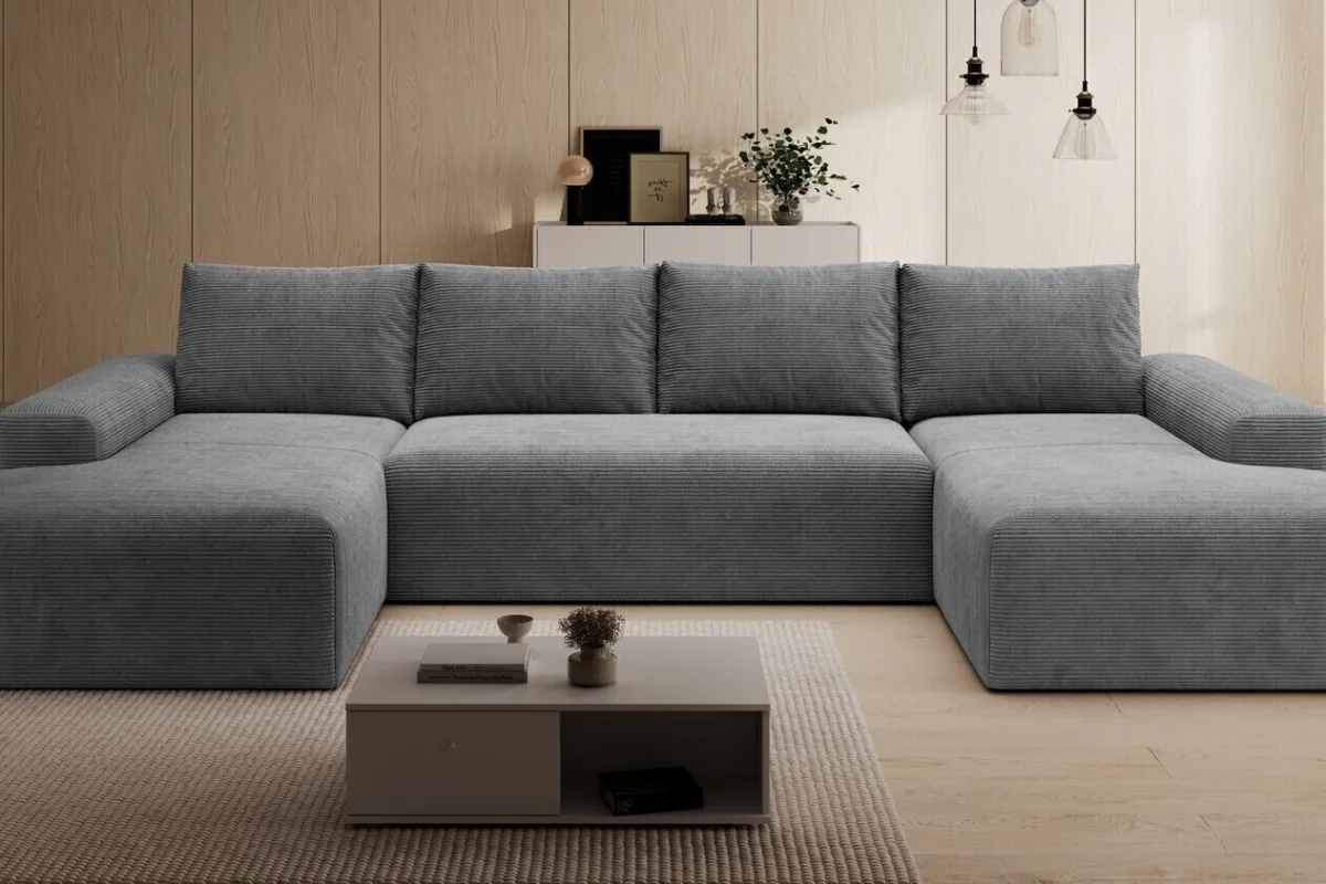 Dunkelgraues U-förmiges Ecksofa „Torino“ aus Cord | Wohnzimmermöbel