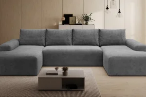 Dunkelgraues U-förmiges Ecksofa „Torino“ aus Cord | Wohnzimmermöbel