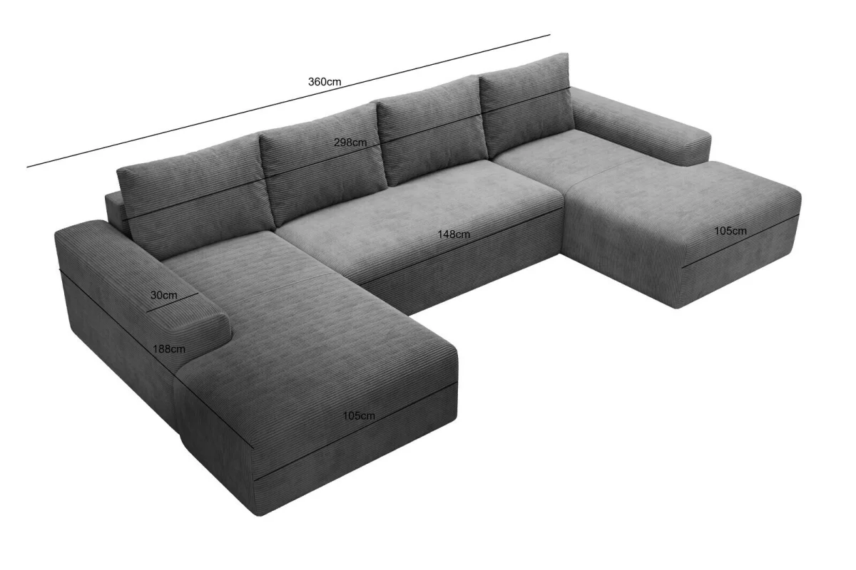 Dunkelgraues U-förmiges Ecksofa „Torino“ aus Cord | Wohnzimmermöbel
