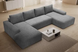 Dunkelgraues U-förmiges Ecksofa „Torino“ aus Cord | Wohnzimmermöbel