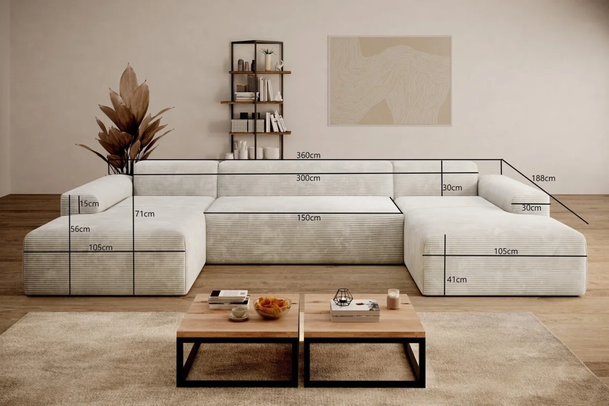 Beiges U-förmiges Ecksofa aus Cord „Empire“ | Wohnzimmermöbel