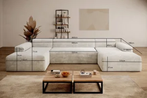 Beiges U-förmiges Ecksofa aus Cord „Empire“ | Wohnzimmermöbel