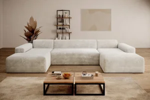 Beiges U-förmiges Ecksofa aus Cord „Empire“ | Wohnzimmermöbel
