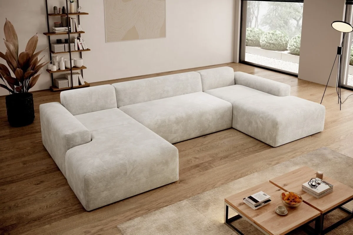 Beiges U-förmiges Ecksofa aus Cord „Empire“ | Wohnzimmermöbel