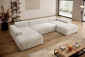 Beiges U-förmiges Ecksofa aus Cord „Empire“ | Wohnzimmermöbel