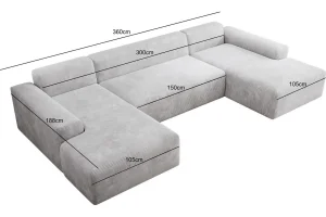 Hellgraues U-förmiges Ecksofa aus Cord „Empire“ | Wohnzimmermöbel