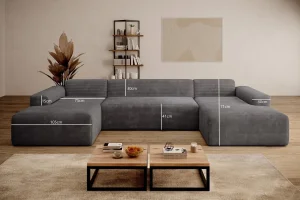 Dunkelgraues U-förmiges Ecksofa aus Cord „Empire“ | Wohnzimmermöbel