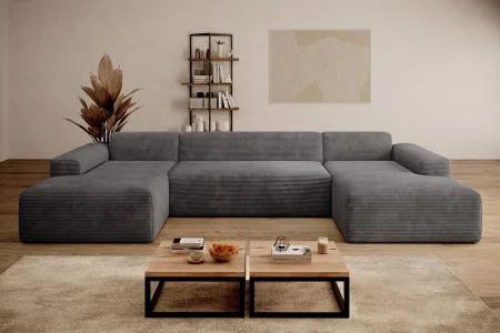 Dunkelgraues U-förmiges Ecksofa aus Cord „Empire“ | Wohnzimmermöbel