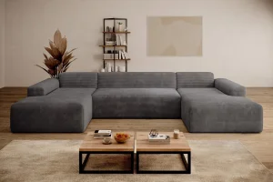 Dunkelgraues U-förmiges Ecksofa aus Cord „Empire“ | Wohnzimmermöbel