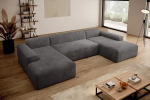 Dunkelgraues U-förmiges Ecksofa aus Cord „Empire“ | Wohnzimmermöbel