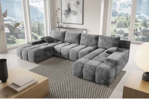 Stilvolles, dunkelgraues U-förmiges Ecksofa „Luxor“ | Wohnzimmermöbel