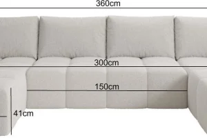 Elegantes, hellgraues U-förmiges Ecksofa „Cento“ | Wohnzimmermöbel