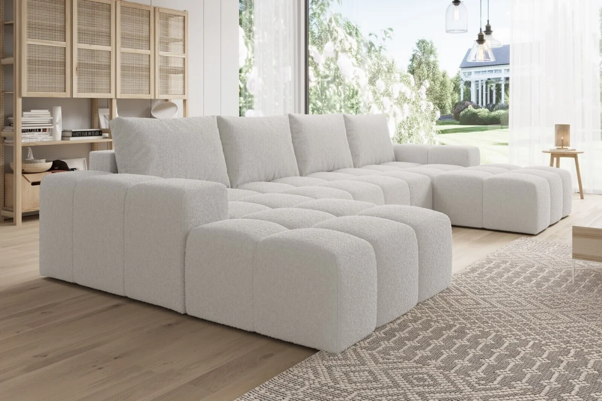 Elegantes, hellgraues U-förmiges Ecksofa „Cento“ | Wohnzimmermöbel