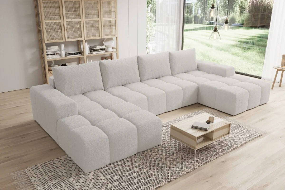 Elegantes, hellgraues U-förmiges Ecksofa „Cento“ | Wohnzimmermöbel