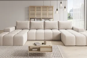 Elegantes, beigefarbenes U-förmiges Ecksofa „Cento“ | Wohnzimmermöbel