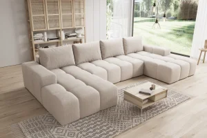 Elegantes, beigefarbenes U-förmiges Ecksofa „Cento“ | Wohnzimmermöbel