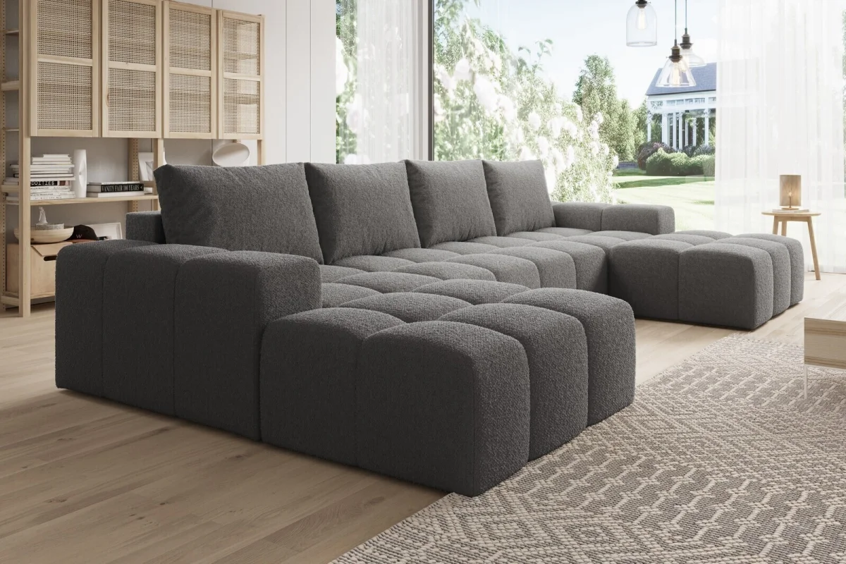 Elegantes graues U-förmiges Ecksofa „Cento“ | Wohnzimmermöbel