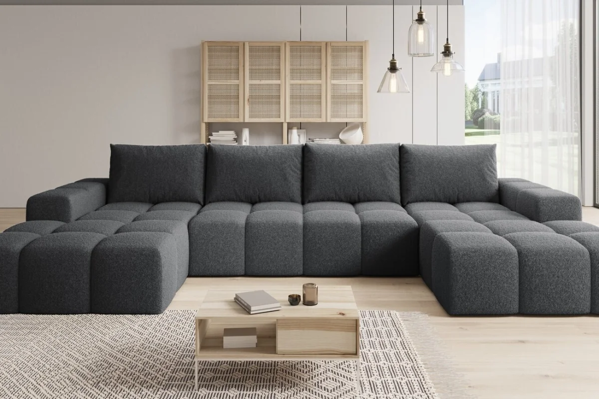 Elegantes, dunkelgraues U-förmiges Ecksofa „Cento“ | Wohnzimmermöbel