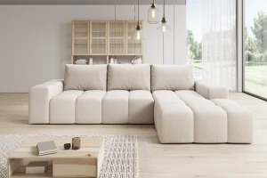 Elegantes, beigefarbenes L-förmiges Ecksofa „Cento“ | Wohnzimmermöbel