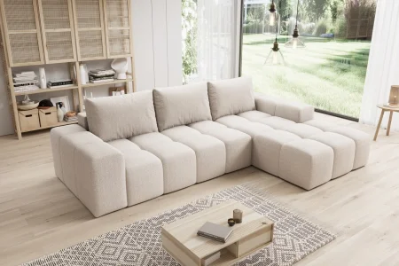 Elegantes, beigefarbenes L-förmiges Ecksofa „Cento“ | Wohnzimmermöbel