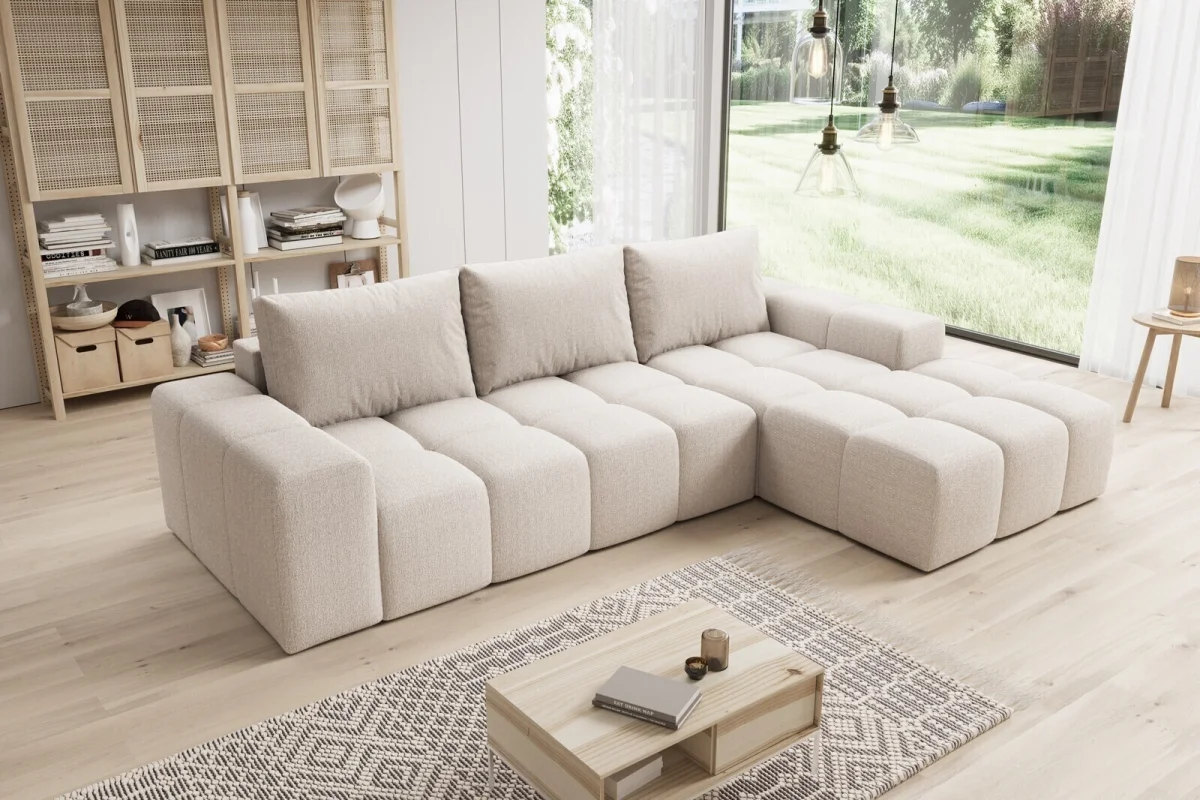 Elegantes, beigefarbenes L-förmiges Ecksofa „Cento“ | Wohnzimmermöbel