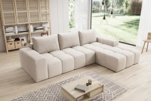 Elegantes, beigefarbenes L-förmiges Ecksofa „Cento“ | Wohnzimmermöbel