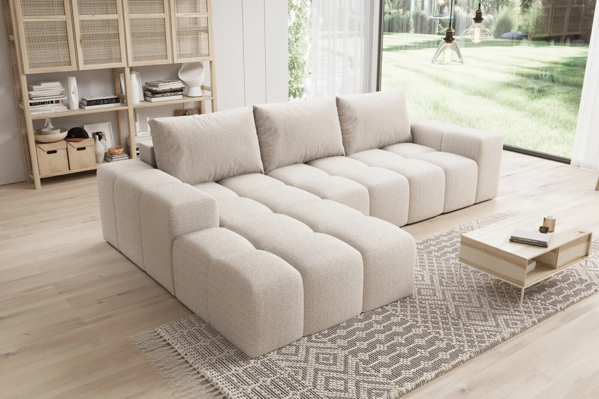 Elegantes, beigefarbenes L-förmiges Ecksofa „Cento“ | Wohnzimmermöbel