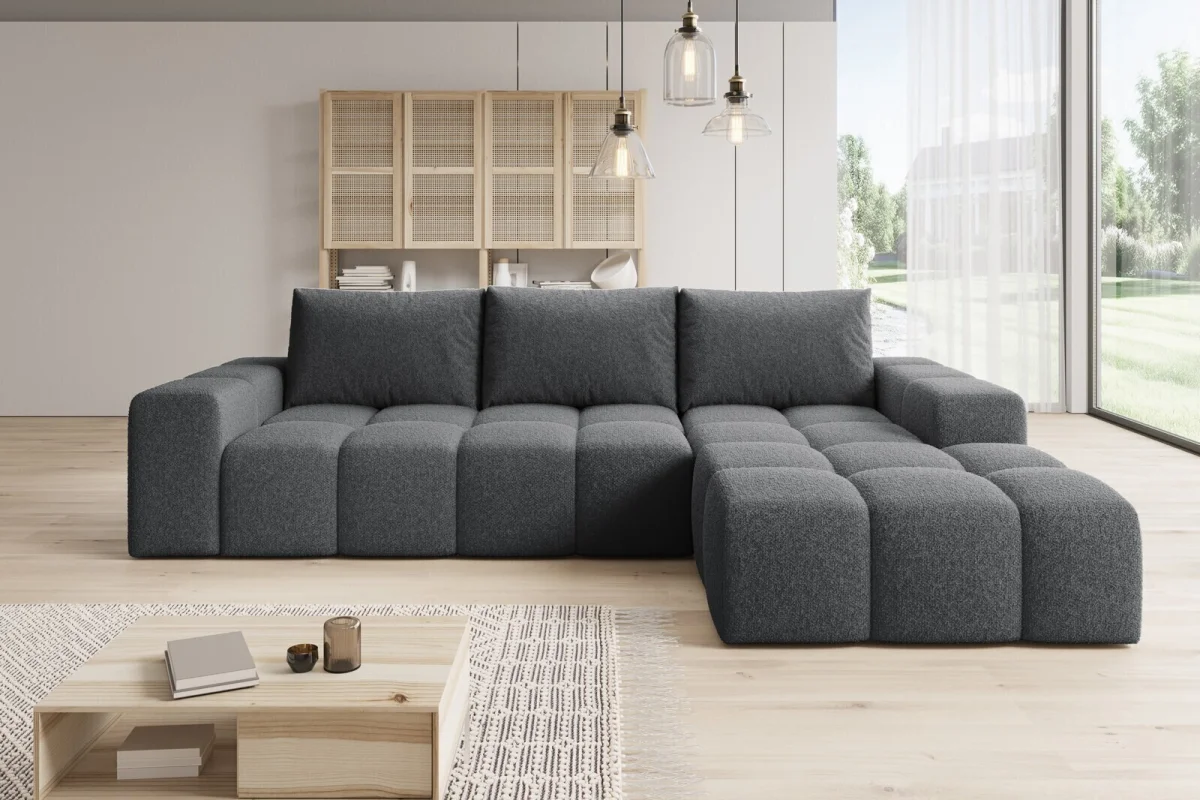 Elegantes, dunkelgraues L-förmiges Ecksofa „Cento“ | Wohnzimmermöbel