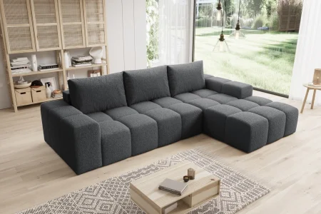 Elegantes, dunkelgraues L-förmiges Ecksofa „Cento“ | Wohnzimmermöbel