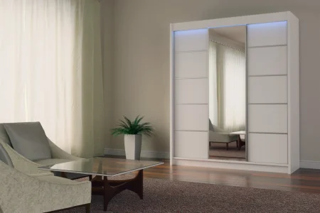 Biała szafa przesuwna 180 z lustrem i led MARETA