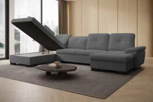 Graues U-förmiges Ecksofa mit Schlaffunktion „Mondo“ | Wohnzimmermöbel