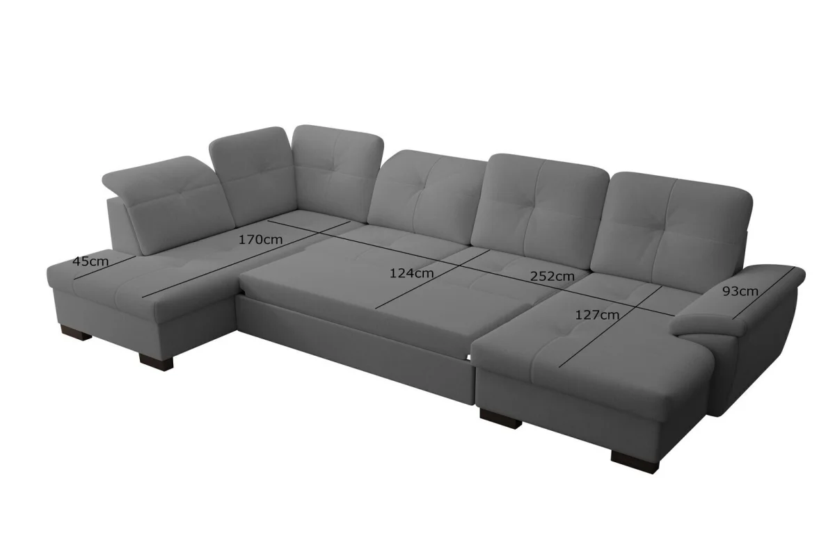 Graues U-förmiges Ecksofa mit Schlaffunktion „Mondo“ | Wohnzimmermöbel