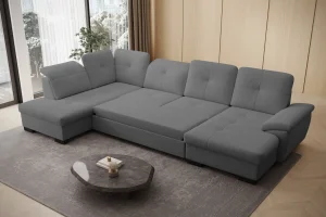 Graues U-förmiges Ecksofa mit Schlaffunktion „Mondo“ | Wohnzimmermöbel