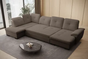 Braunes U-förmiges Ecksofa mit Schlaffunktion „Mondo“ | Wohnzimmermöbel