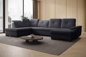 Dunkelgraues U-förmiges Ecksofa mit Schlaffunktion „Mondo“ | Wohnzimmermöbel