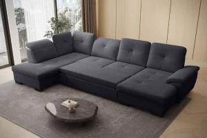 Dunkelgraues U-förmiges Ecksofa mit Schlaffunktion „Mondo“ | Wohnzimmermöbel