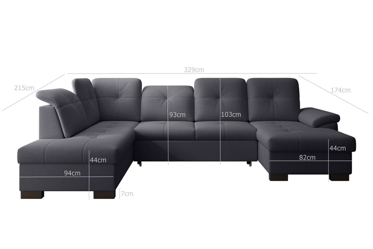 Dunkelgraues U-förmiges Ecksofa mit Schlaffunktion „Mondo“ | Wohnzimmermöbel